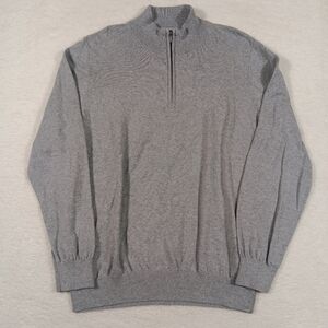 LL Bean Sweater Mens Large Gray Cashmere Blend 1/4 Zip Mock Neck Grandpa